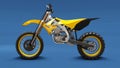 Yellow sport bike for cross-country on a blue background. Racing Sportbike. Modern Supercross Motocross Dirt Bike. 3D Rendering Royalty Free Stock Photo