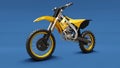 Yellow sport bike for cross-country on a blue background. Racing Sportbike. Modern Supercross Motocross Dirt Bike. 3D Rendering