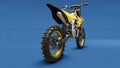 Yellow sport bike for cross-country on a blue background. Racing Sportbike. Modern Supercross Motocross Dirt Bike. 3D Rendering