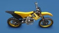 Yellow sport bike for cross-country on a blue background. Racing Sportbike. Modern Supercross Motocross Dirt Bike. 3D Rendering Royalty Free Stock Photo