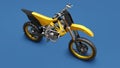 Yellow sport bike for cross-country on a blue background. Racing Sportbike. Modern Supercross Motocross Dirt Bike. 3D Rendering