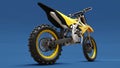 Yellow sport bike for cross-country on a blue background. Racing Sportbike. Modern Supercross Motocross Dirt Bike. 3D Rendering Royalty Free Stock Photo