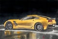 A yellow sport car with its shadow