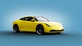 Yellow sports car on blue background Royalty Free Stock Photo