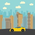 Yellow sports car in the city. Royalty Free Stock Photo