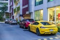 Yellow sports car parked in Bangkok Thailand