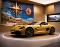 A yellow sports car parked in a showroom Royalty Free Stock Photo