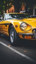 a yellow sports car parked on the side of the road Royalty Free Stock Photo