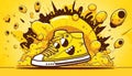 Yellow sports sneaker with a smile, generative AI.