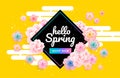 Yellow spring background banner with beautiful colorful flowers