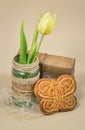 Yellow spring tulip in vase Royalty Free Stock Photo