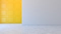 Yellow square decorative wall panels and white wall concept 3d illustration