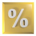 Yellow square push button with symbol of percentage - 3D rendering illustration