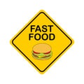 Yellow square sign with the words Fast Food and Hamburger Royalty Free Stock Photo