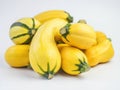 Yellow squash is isolated on white background. Fresh yellow zucchini on a white background Royalty Free Stock Photo