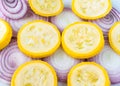 Yellow squash and purple onion slices Royalty Free Stock Photo