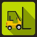 Yellow stacker loader icon, flat style