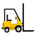 Yellow stacker loader icon, flat style