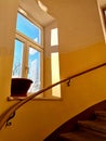 Yellow staircase and fresh blue sky