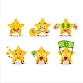 Yellow star cartoon character with cute emoticon bring money