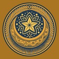 Yellow star and crescent moon emblem on brown background Royalty Free Stock Photo