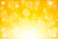 Yellow starburst background with sparkles. Shiny sun rays vector illustration with bokeh lights. Royalty Free Stock Photo