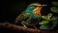 Yellow starling perching on branch, iridescent feathers shining brightly generated by AI
