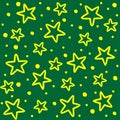 Stars on green background. Background with yellow stars. Night star sky