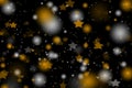 Yellow stars with white silver circles on a black background .Black ,glitter Colorful blurred abstract background, Royalty Free Stock Photo