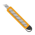 Yellow stationery knife isolated. Sharp office tool