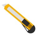 Yellow stationery knife isolated on white background. Office tool icon paper cutter knife in flat style.