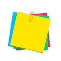 Yellow stick note with paper clip isolated Royalty Free Stock Photo