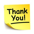 Yellow sticker with black postit Thank You, note hand written - vector Royalty Free Stock Photo