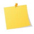 Yellow sticker pinned push button with curled corner isolated Royalty Free Stock Photo