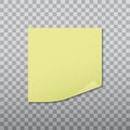 Yellow sticker pinned red with curled corner, ready for your message. Vector illustration. Royalty Free Stock Photo