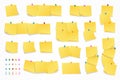 Yellow sticker set pinned push button with curled corner and push pin set Royalty Free Stock Photo