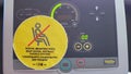 Keep social distance warning sticker on digital display of treadmill gym equipment