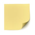 Yellow sticky note with deflected corner isolated on white. Vector illustration. Royalty Free Stock Photo