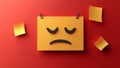 A yellow sticky note with a hand-drawn sad emoji face on a red backdrop Royalty Free Stock Photo