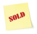 Yellow sticky note indicating item is sold Royalty Free Stock Photo