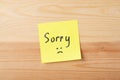 Yellow sticky note with inscrition SORRY Royalty Free Stock Photo