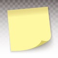 Yellow sticky note, isolated on a transparent background. Memo sticker realistic vector mockup