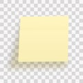 Yellow sticky note isolated on transparent background. Template for your projects. Vector illustration Royalty Free Stock Photo