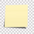 Yellow sticky note isolated on transparent background. Template for your projects. Vector illustration Royalty Free Stock Photo
