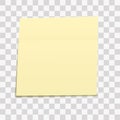 Yellow sticky note isolated on transparent background. Template for your projects. Vector illustration Royalty Free Stock Photo