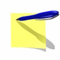 Yellow sticky note with pen