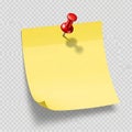 Yellow sticky note pinned to a transparent background Royalty Free Stock Photo