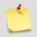 Yellow sticky note pinned to a transparent background Royalty Free Stock Photo