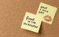 Yellow sticky note/ post it Have a nice day. Kiss food is in the