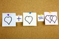 A yellow sticky note post it writing, caption, inscription equation love or romantic relationship concept presented as mathematica Royalty Free Stock Photo